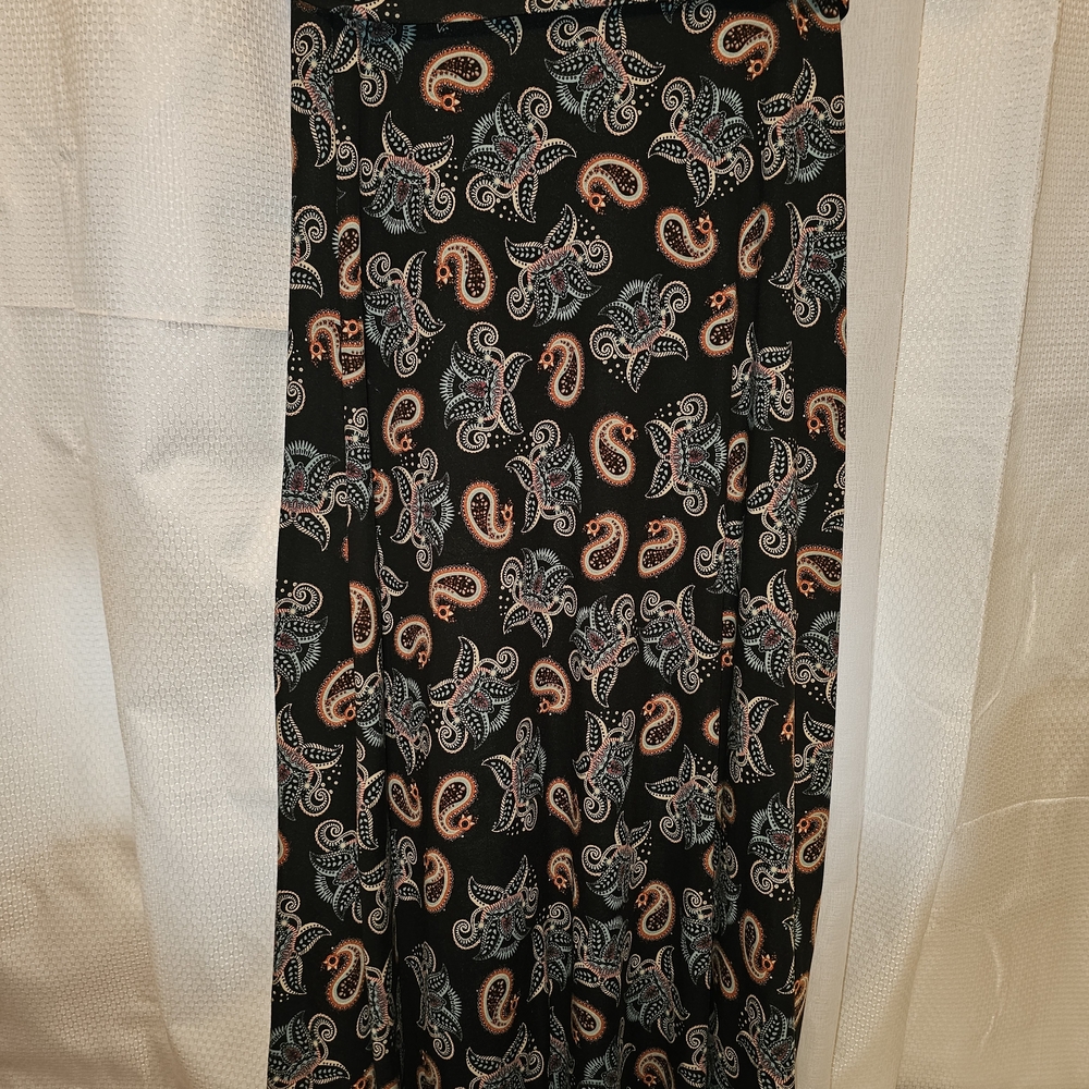 LuLaRoe Black Maxi Skirt with Orange and Light Blue Paisley